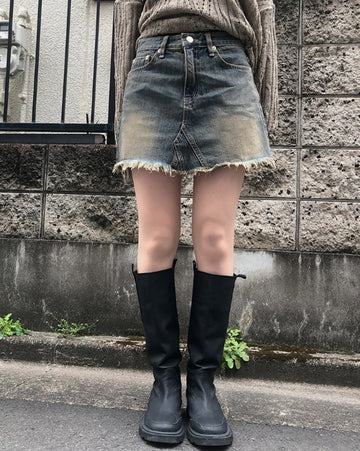 Eoseun Denim Wash Mini Skirt